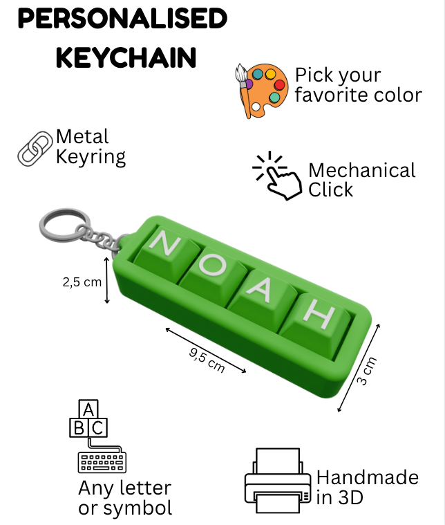 Personalized 4-Key Clicky Keychain – Your Name, Your Color, Your Style
