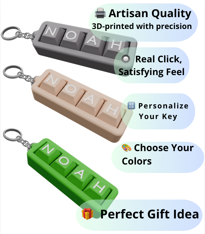 Personalized 4-Key Clicky Keychain – Your Name, Your Color, Your Style