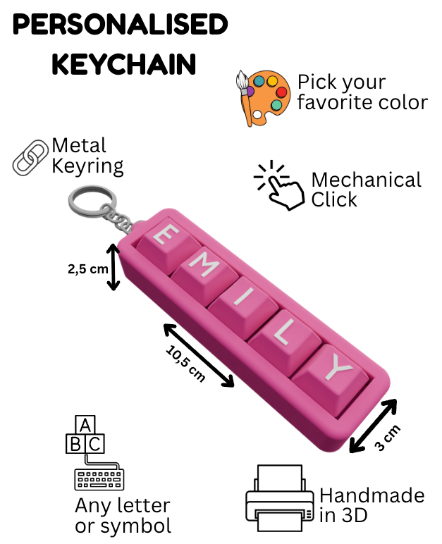 Personalized 5 Key Clicky Keychain – Your Name, Your Color, Your Style