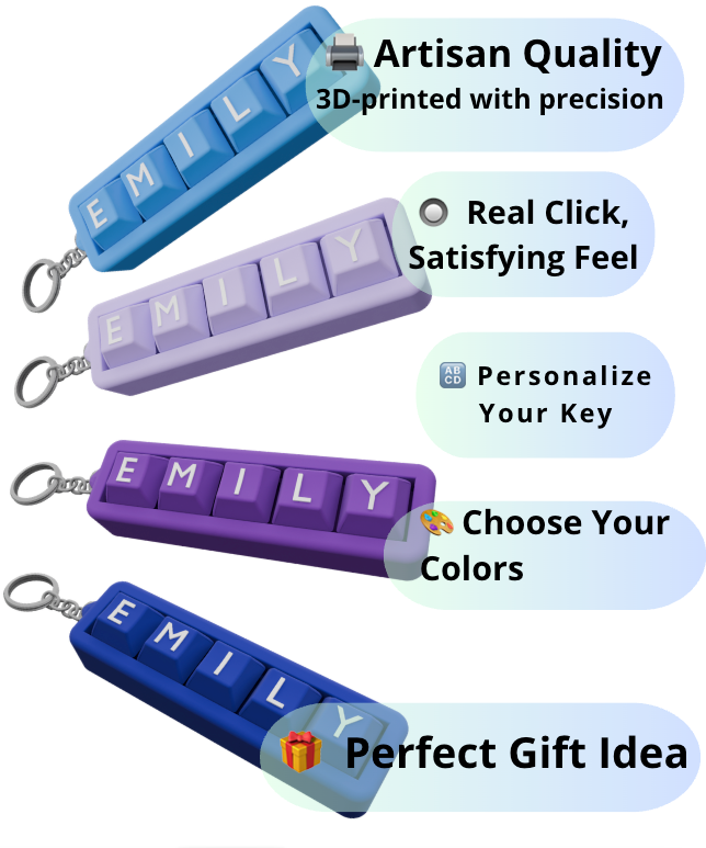Personalized 5 Key Clicky Keychain – Your Name, Your Color, Your Style