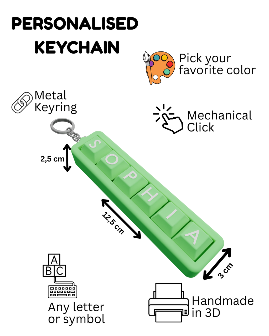 Personalized 6 Key Clicky Keychain – Your Name, Your Color, Your Style