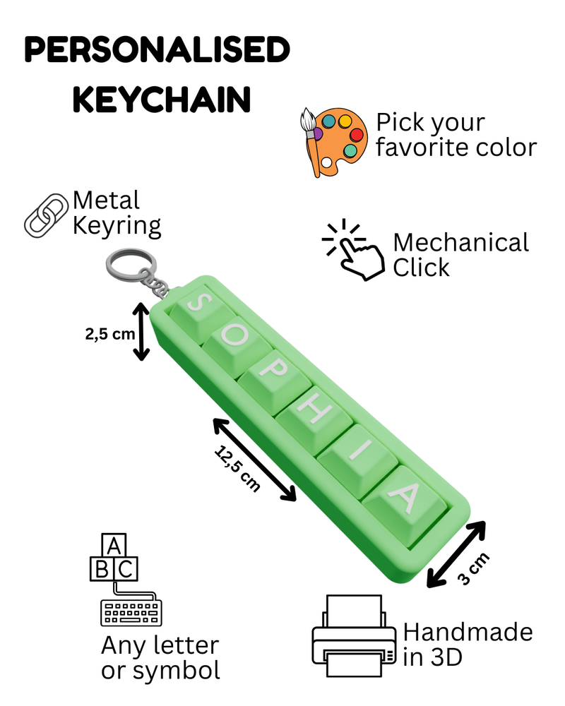 Personalized 6 Key Clicky Keychain – Your Name, Your Color, Your Style