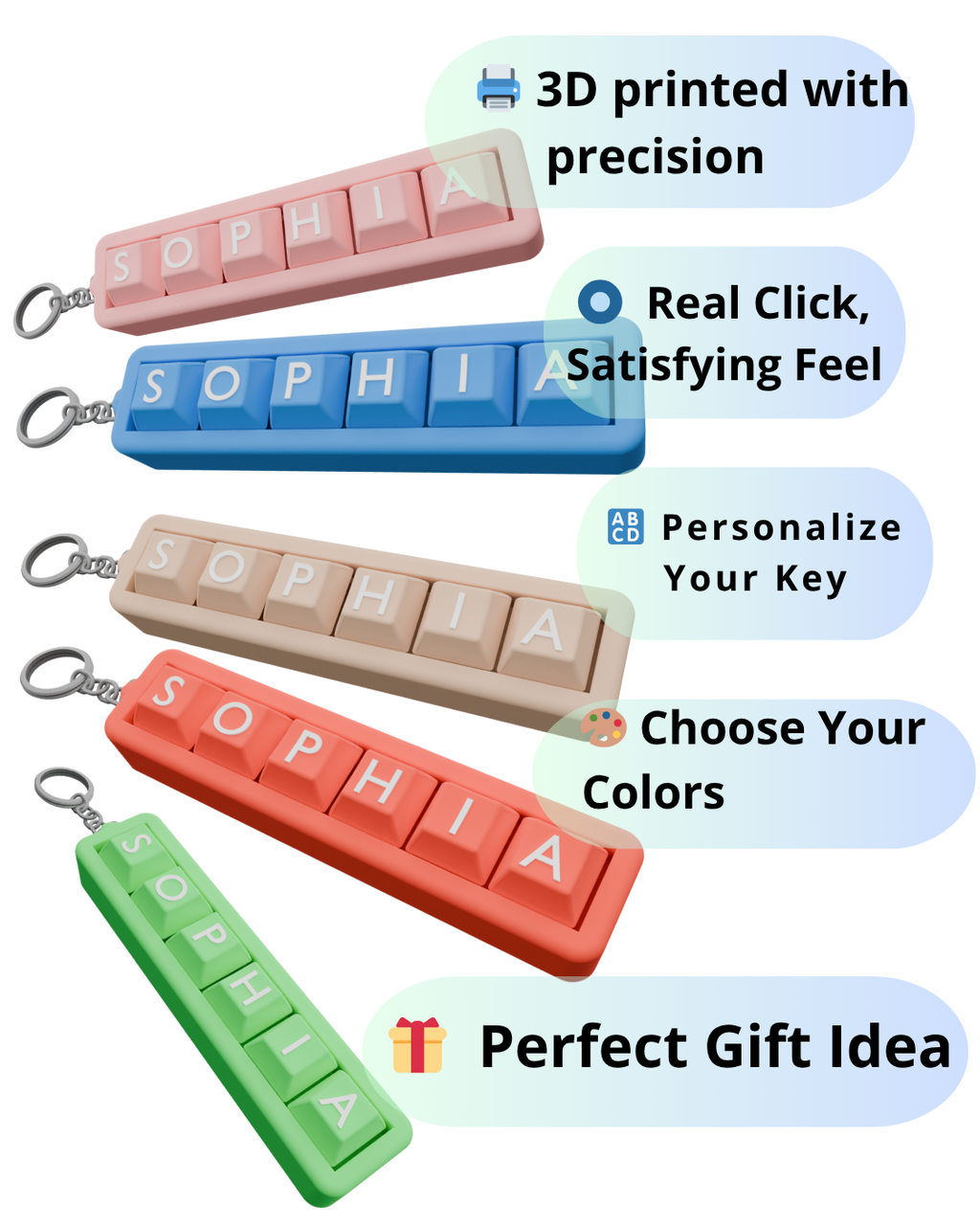 Personalized 6 Key Clicky Keychain – Your Name, Your Color, Your Style