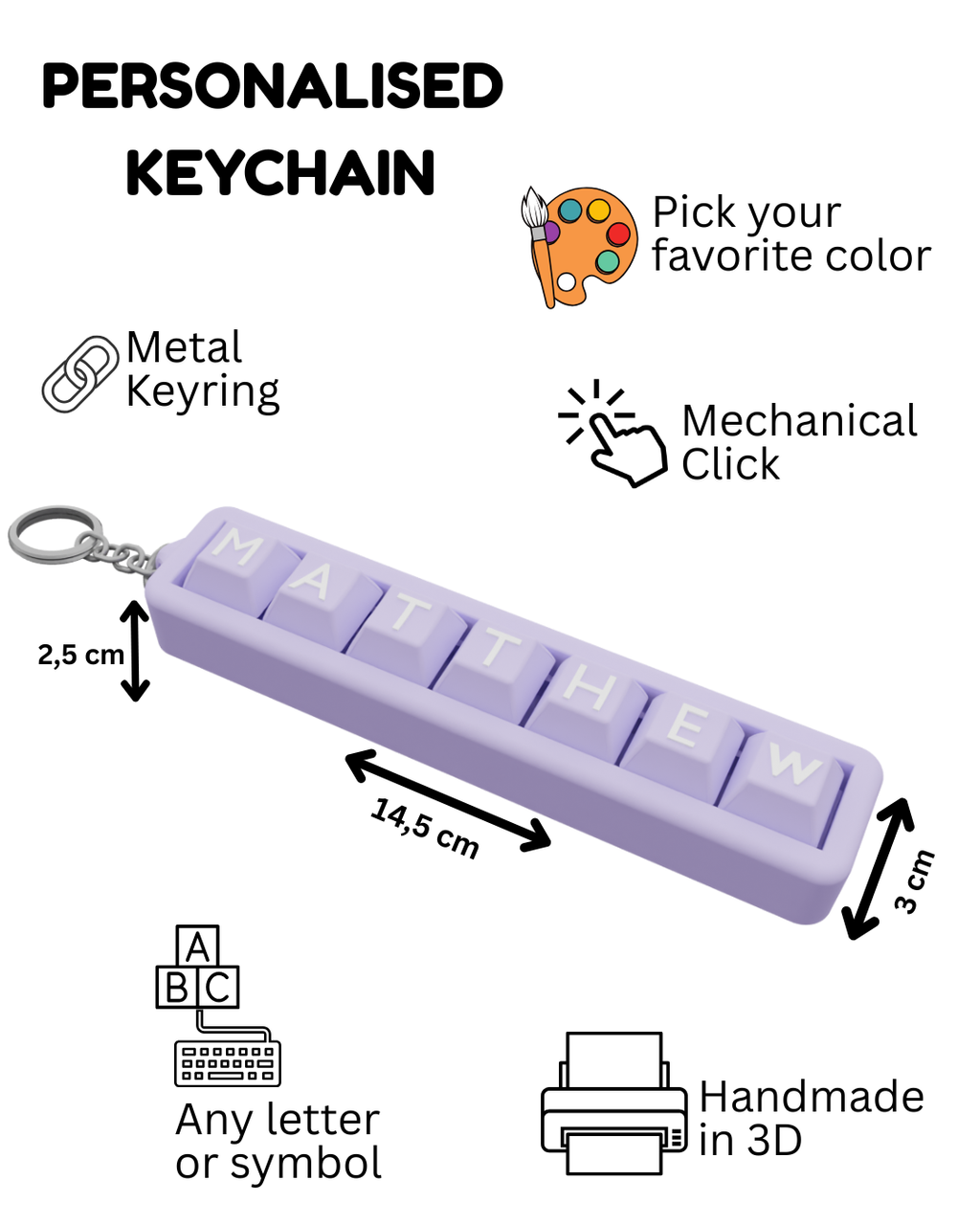 Personalized 7 Key Clicky Keychain – Your Name, Your Color, Your Style