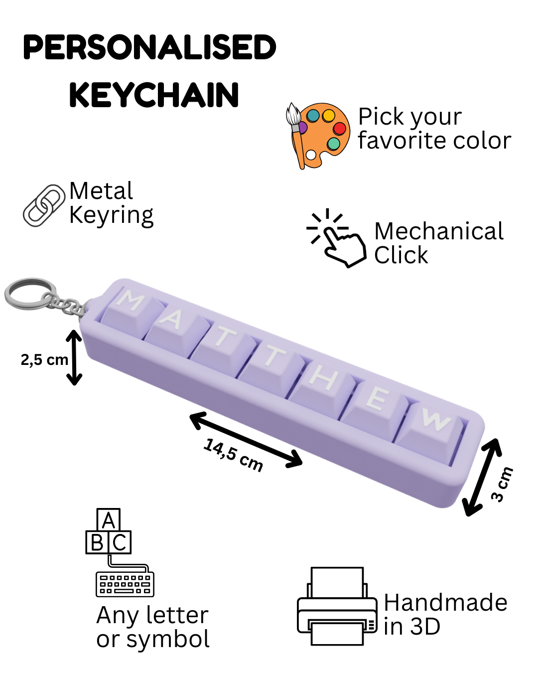 Personalized 7 Key Clicky Keychain – Your Name, Your Color, Your Style