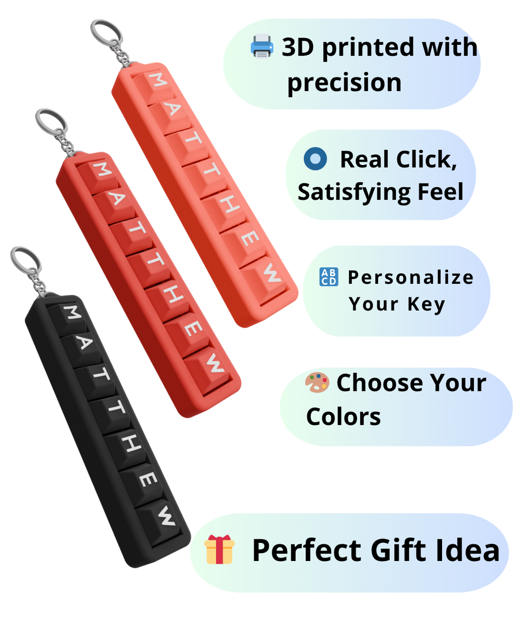 Personalized 7 Key Clicky Keychain – Your Name, Your Color, Your Style