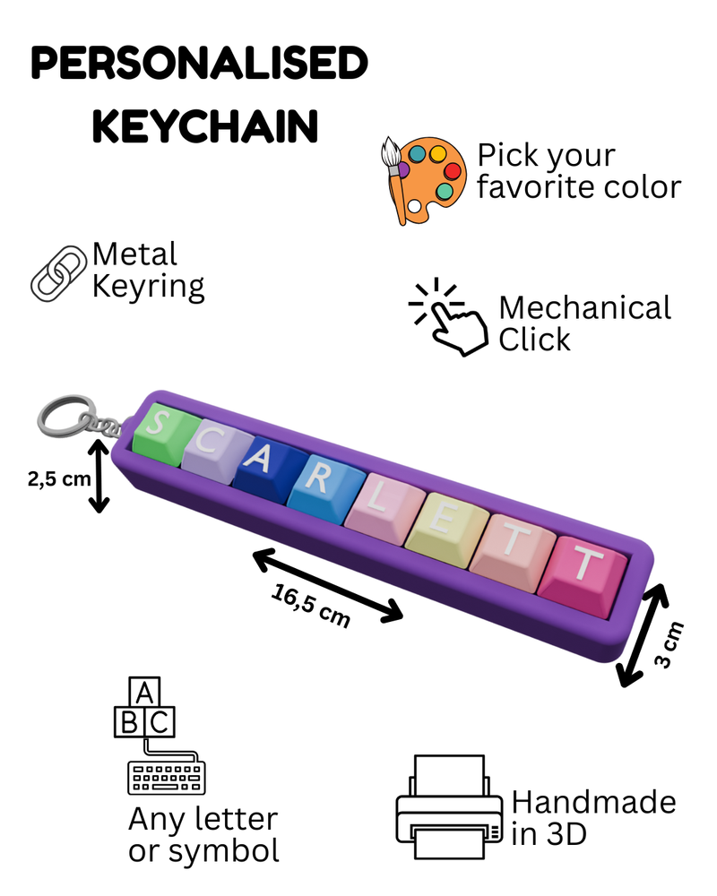 Custom Keycap Keychain Personalized 4-Key Clicky Keychain β Your Name, Your Color, Your Style ...